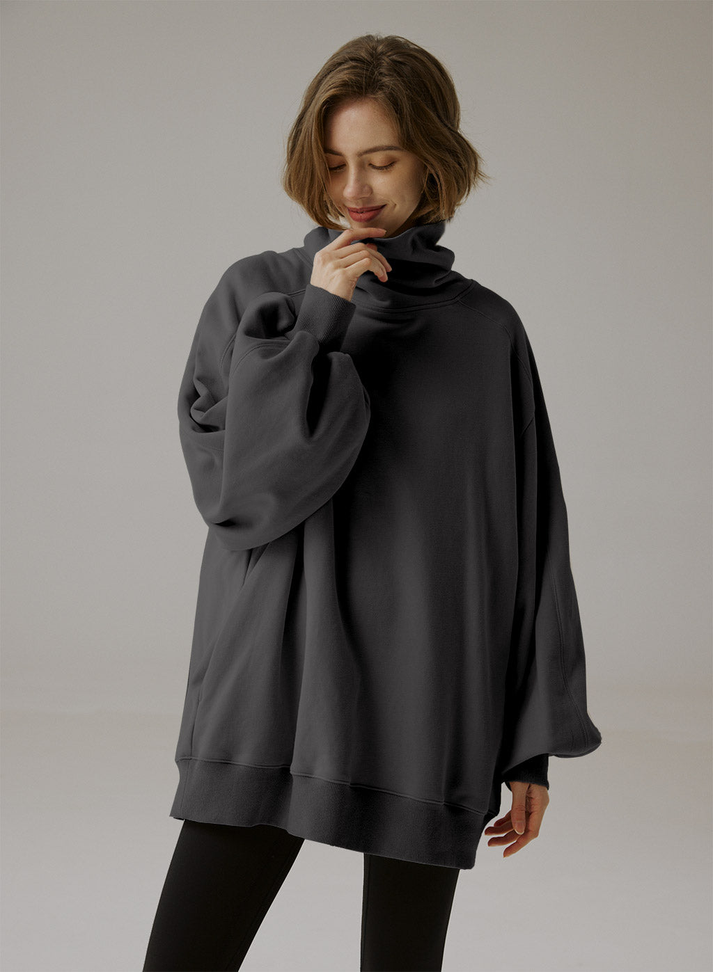 Sweatshirt Oversize Guler Rulat - Confort Elegant 