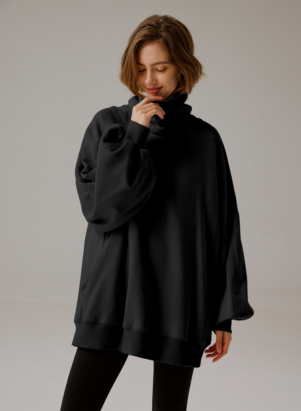 Sweatshirt Oversize Guler Rulat - Confort Elegant 