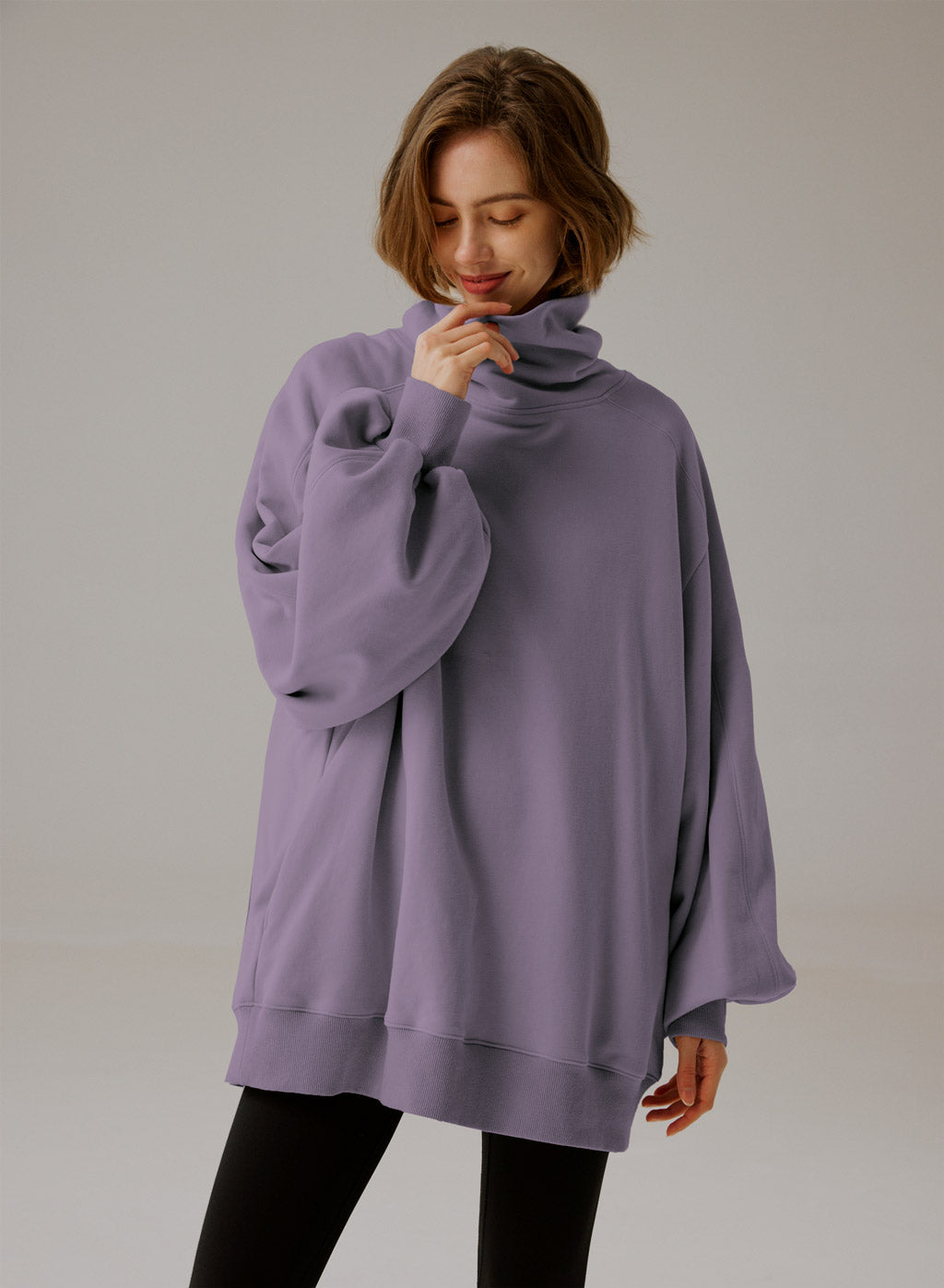 Sweatshirt Oversize Guler Rulat - Confort Elegant 